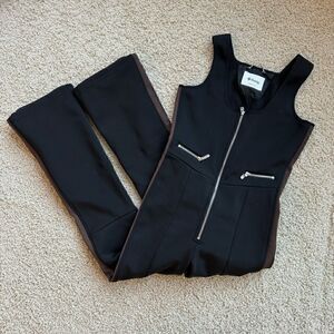 Fusalp Women's Ski Suit Ski Bibs Salopettes Black with Brown Stripe size US 8